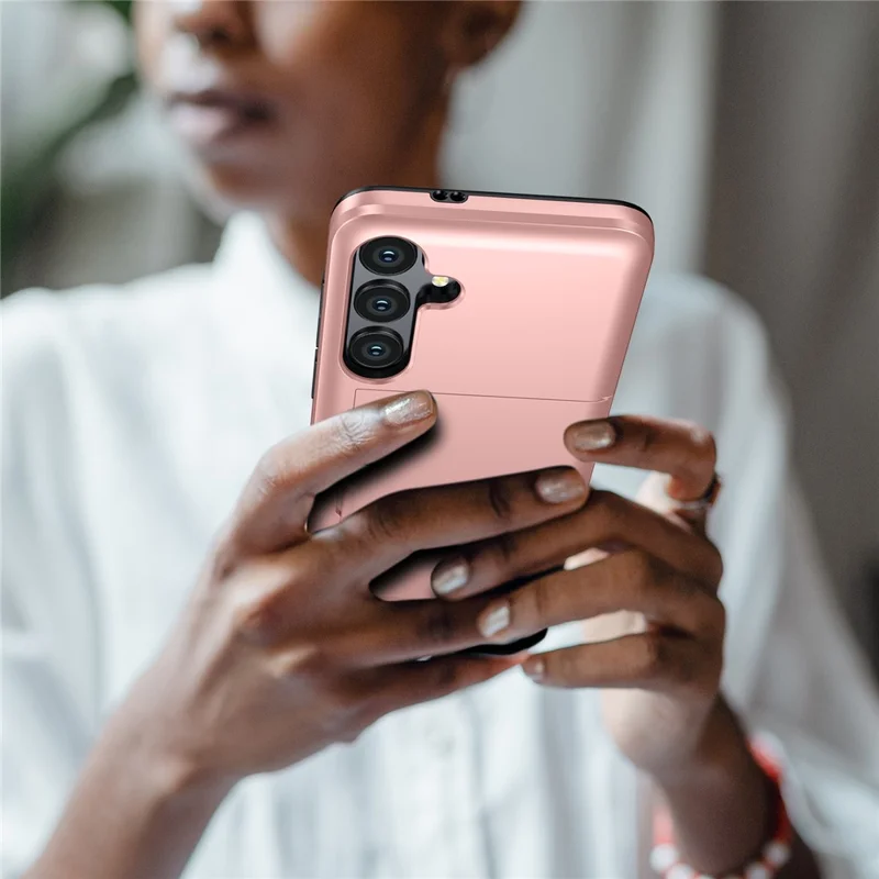 For Samsung Galaxy S24 FE Case with Card Holder TPU + PC Phone Back Cover - Rose Gold