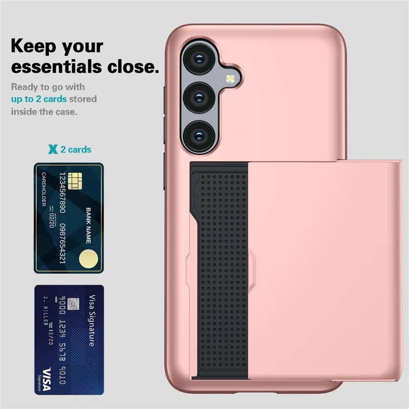 For Samsung Galaxy S24 FE Case with Card Holder TPU + PC Phone Back Cover - Rose Gold