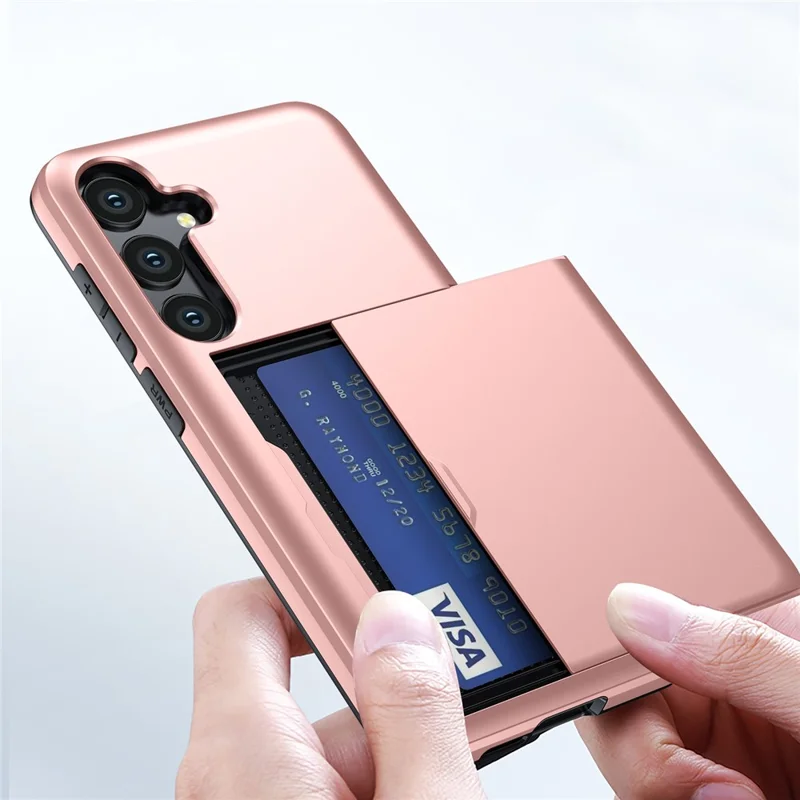 For Samsung Galaxy S24 FE Case with Card Holder TPU + PC Phone Back Cover - Rose Gold