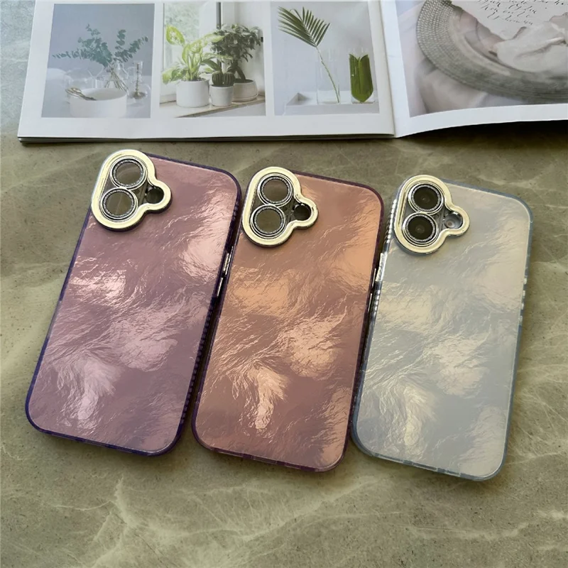 For iPhone 16 Plus Case Tinfoil Texture TPU+PC Anti-Drop Phone Cover - Pink