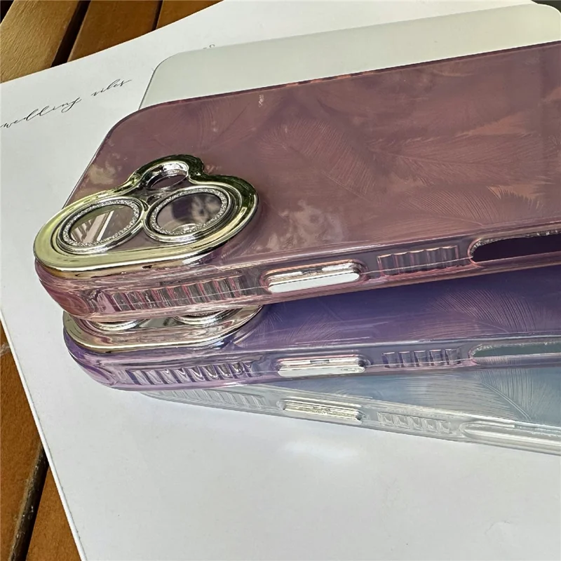 For iPhone 16 Plus Case Feather Pattern TPU+PC Anti-Scratch Phone Cover - Pink