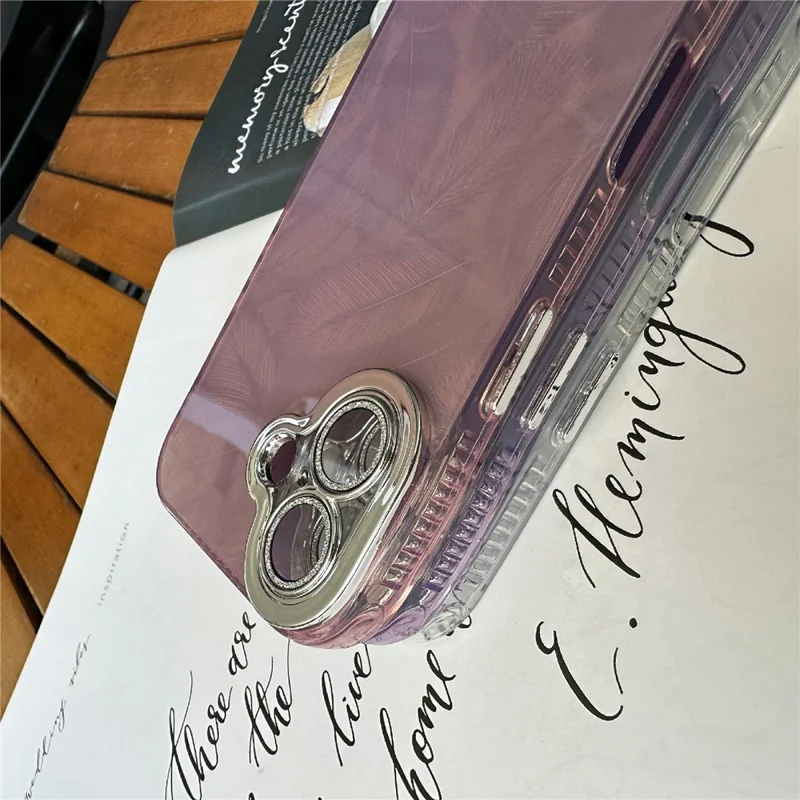 For iPhone 16 Case Anti-Scratch TPU+PC Phone Cover Feather Pattern - Pink