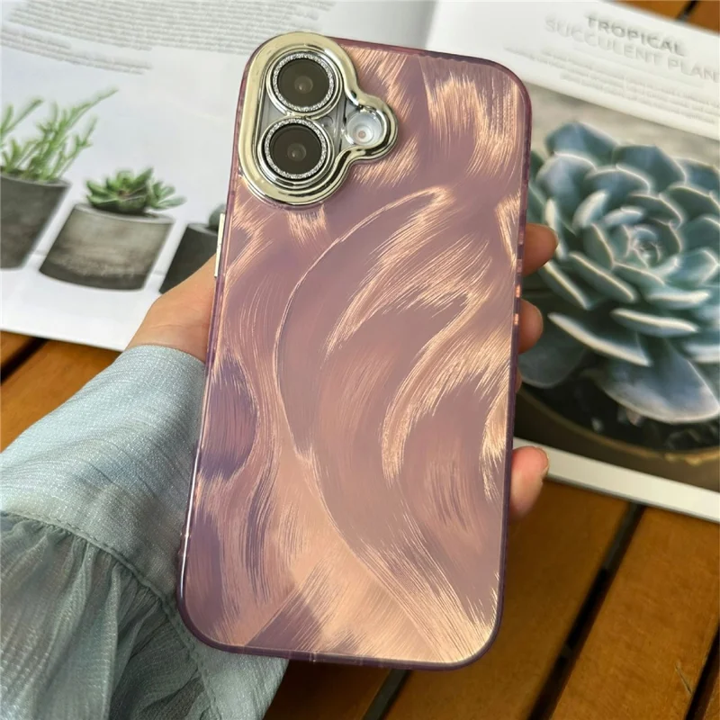 For iPhone 16 Plus Case Shockproof TPU+PC Phone Cover Silk Pattern - Pink