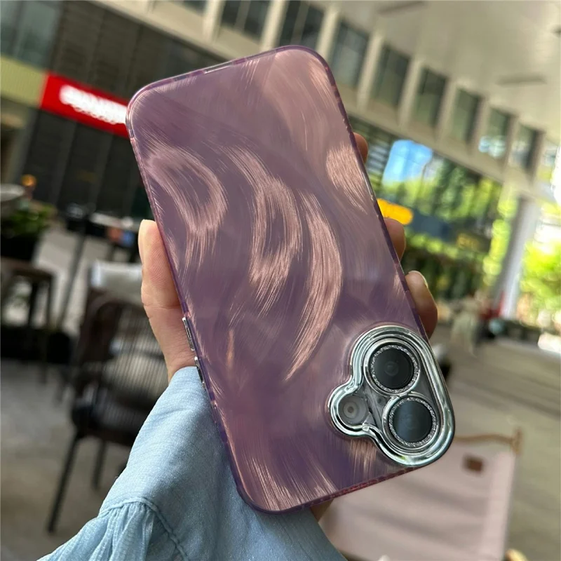 For iPhone 16 Plus Case Shockproof TPU+PC Phone Cover Silk Pattern - Pink