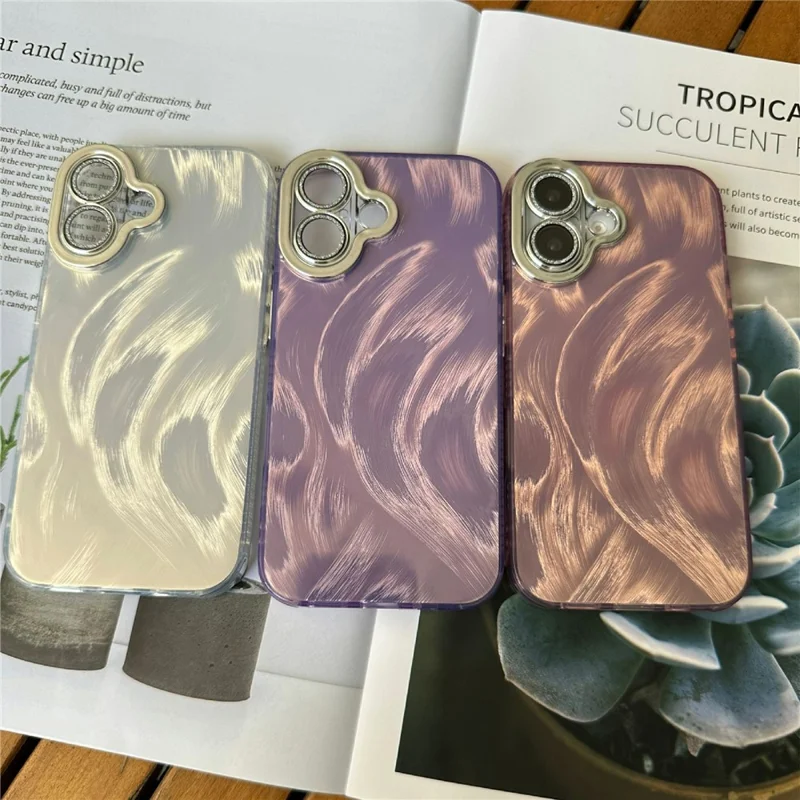 For iPhone 16 Plus Case Shockproof TPU+PC Phone Cover Silk Pattern - Pink