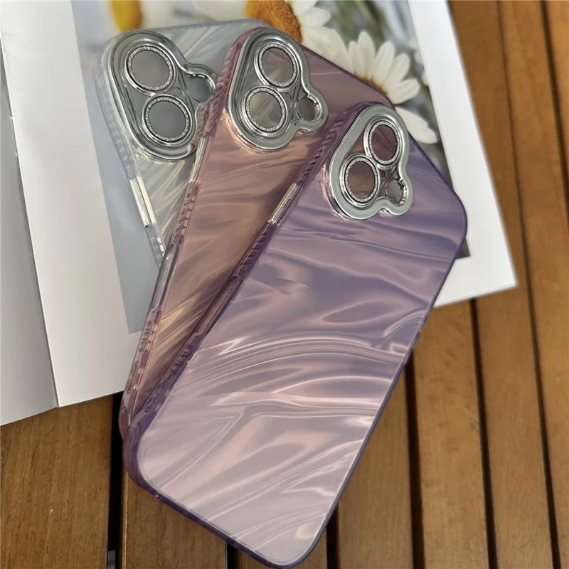 For iPhone 16 Plus Case Water Ripple Pattern Drop-Proof TPU+PC Phone Cover - Pink