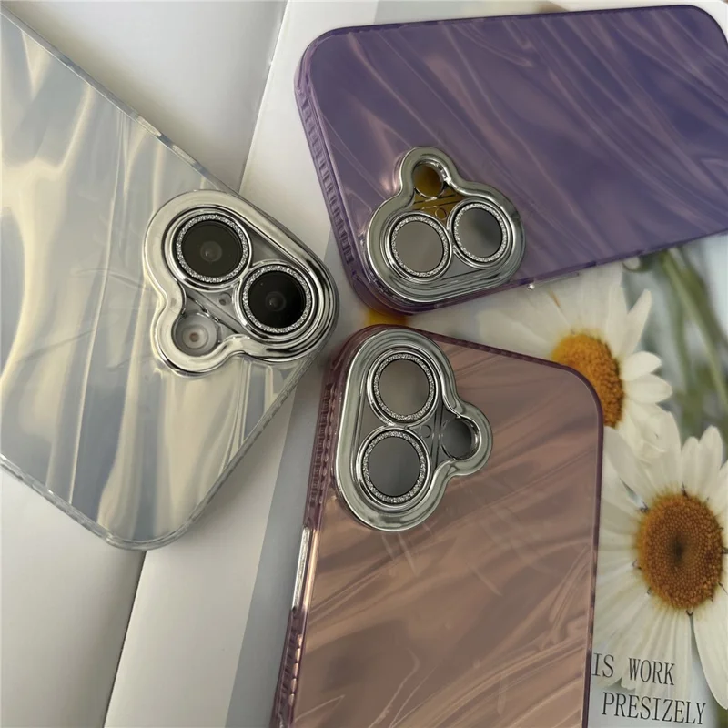 For iPhone 16 Plus Case Water Ripple Pattern Drop-Proof TPU+PC Phone Cover - Pink