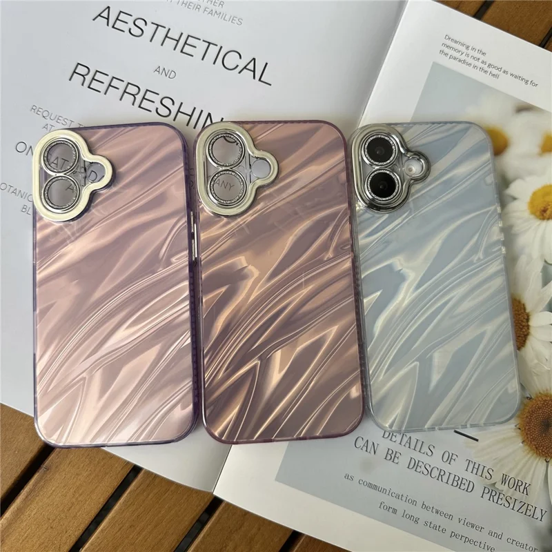For iPhone 16 Plus Case Water Ripple Pattern Drop-Proof TPU+PC Phone Cover - Pink