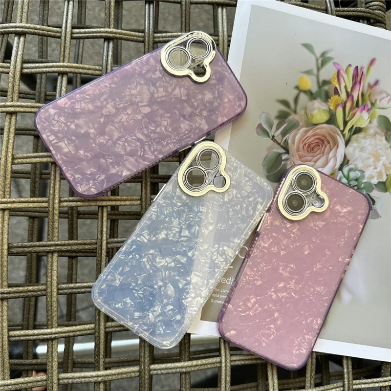 For iPhone 16 Plus Case Seashell Textured Protective TPU+PC Phone Cover - Pink