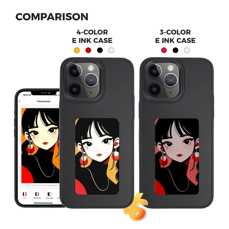 Inkzone Для Iphone 11 Pro Max E Ink Phone Case PC+TPU DIY Cople Cople 4-Color Display - Черный