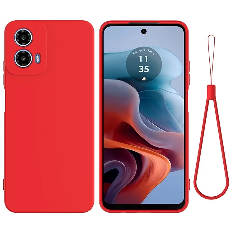 For Motorola Moto G Power (2024) Case Liquid Silicone Mobile Phone Cover with Strap - Red