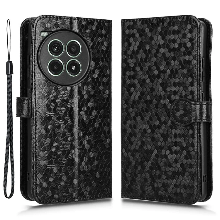 Für OnePlus Ace 3 Pro 5G Wallet Case Dot Pattern Imprint PU Leather Phone Cover - Schwarz
