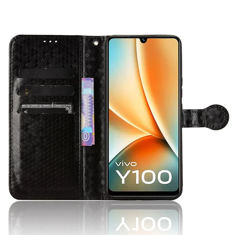 Für vivo Y100 5G Wallet Case Dot Pattern Imprint PU Leather Phone Cover - Schwarz