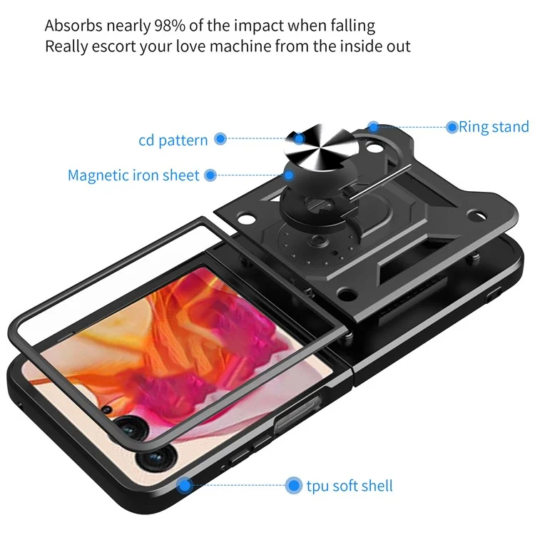 Para Motorola Razr 50 5G Funda con tapa deslizante para la cámara PC+TPU Soporte de pie Funda para teléfono - Negro