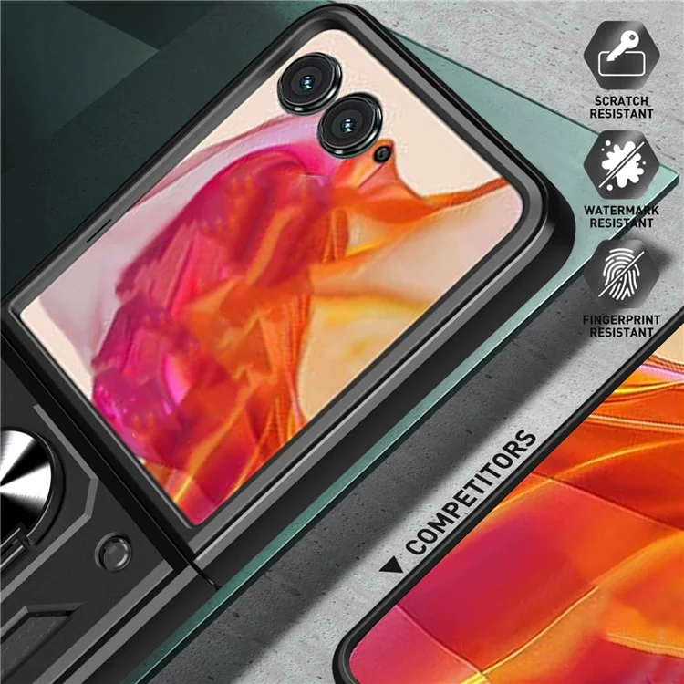 Para Motorola Razr 50 5G Funda con tapa deslizante para la cámara PC+TPU Soporte de pie Funda para teléfono - Negro