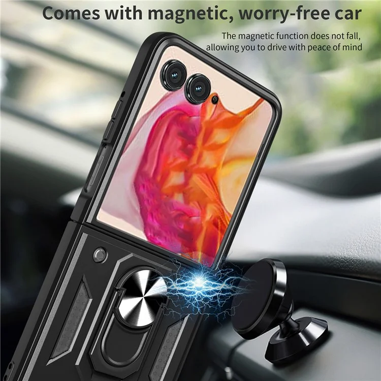 Para Motorola Razr 50 5G Funda con tapa deslizante para la cámara PC+TPU Soporte de pie Funda para teléfono - Negro