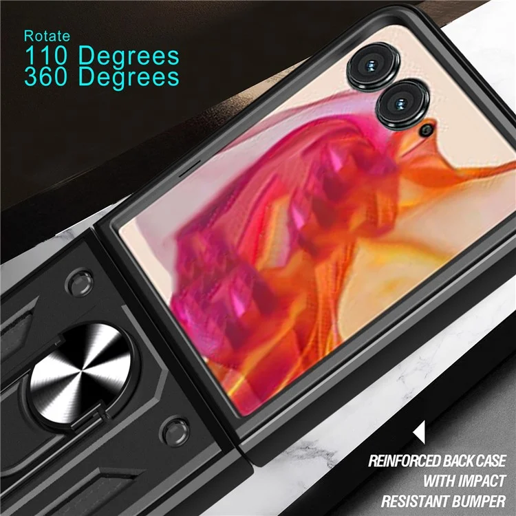 Para Motorola Razr 50 5G Funda con tapa deslizante para la cámara PC+TPU Soporte de pie Funda para teléfono - Negro