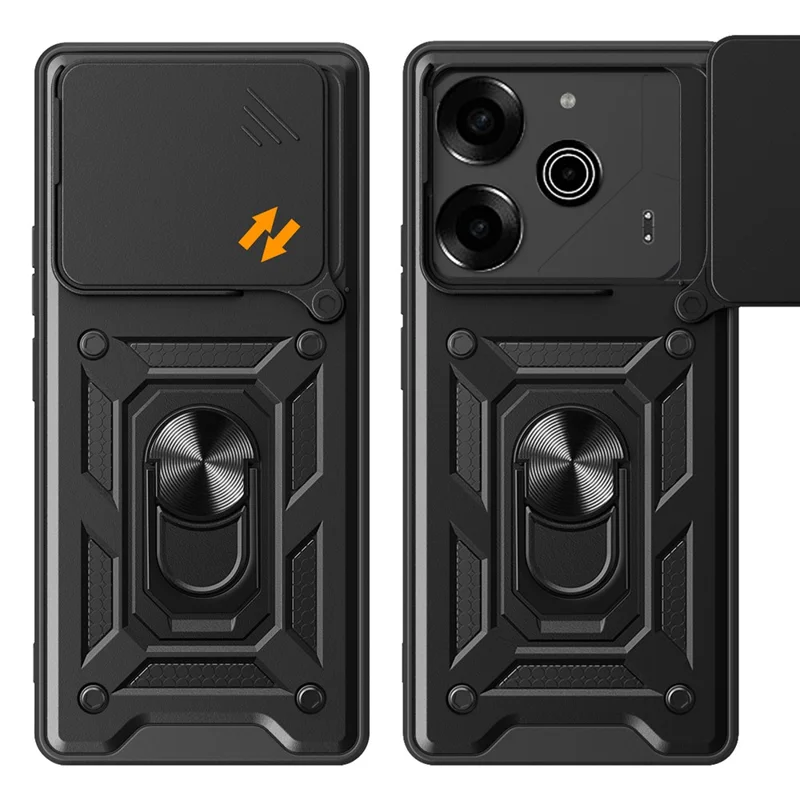 غطاء لهاتف TECNO Pova 6 Pro 5G مع غطاء كاميرا منزلق وحوامل من PC+TPU - ذهبي