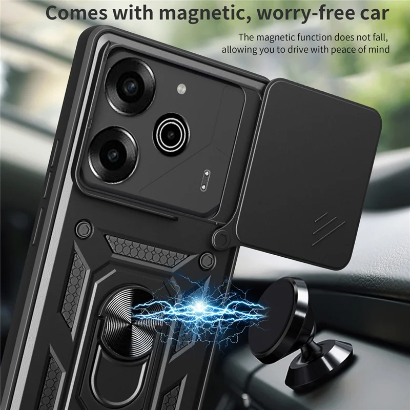 غطاء لهاتف TECNO Pova 6 Pro 5G مع غطاء كاميرا منزلق وحوامل من PC+TPU - ذهبي