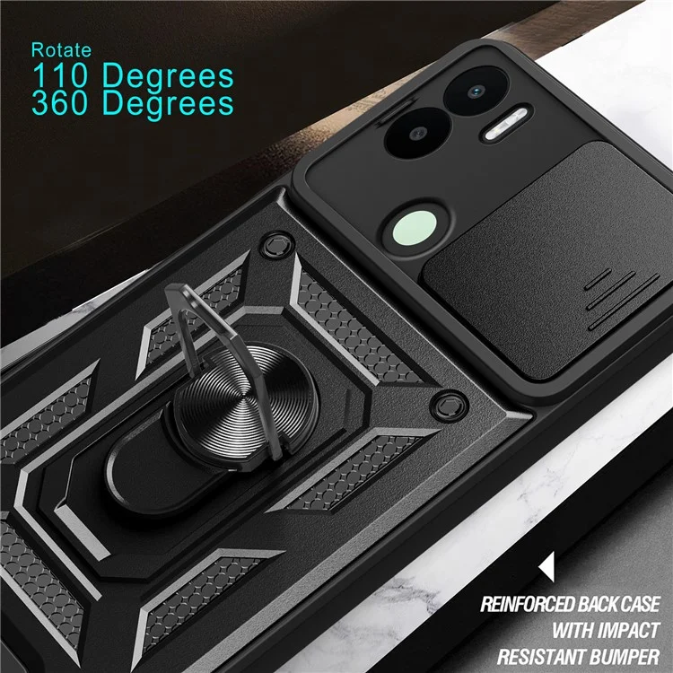 Per Xiaomi Redmi A1+ 4G Custodia con coperchio scorrevole per fotocamera PC+TPU Supporto per telefono Copertura - Nero