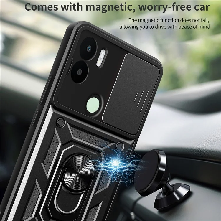 Per Xiaomi Redmi A1+ 4G Custodia con coperchio scorrevole per fotocamera PC+TPU Supporto per telefono Copertura - Nero