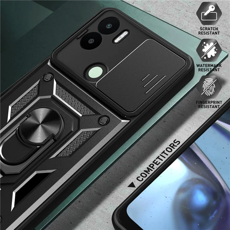 Per Xiaomi Redmi A1+ 4G Custodia con coperchio scorrevole per fotocamera PC+TPU Supporto per telefono Copertura - Nero