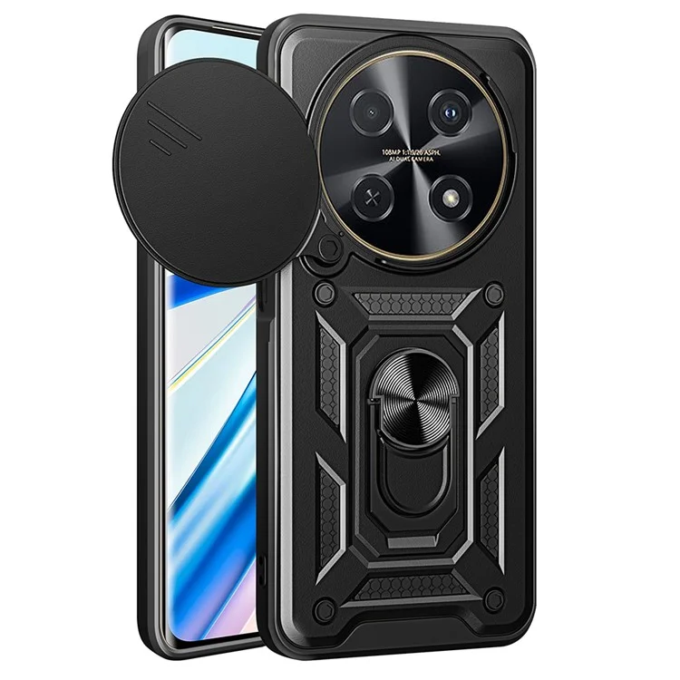 Para Huawei nova 12i 4G Capa com Tampa Deslizante da Câmera PC+TPU com Suporte - Preto