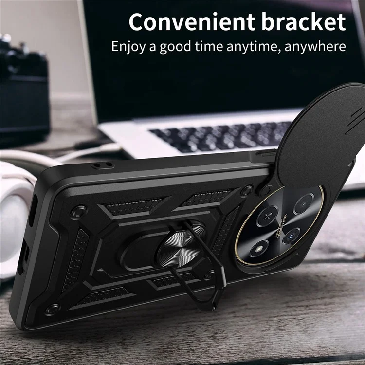 Para Huawei nova 12i 4G Capa com Tampa Deslizante da Câmera PC+TPU com Suporte - Preto