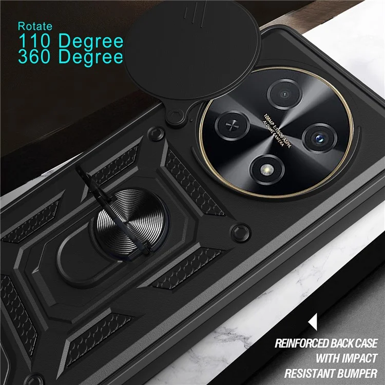 Para Huawei nova 12i 4G Capa com Tampa Deslizante da Câmera PC+TPU com Suporte - Preto
