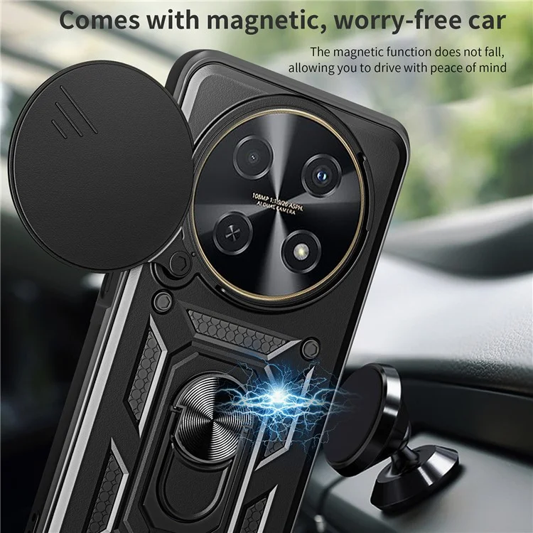 Para Huawei nova 12i 4G Capa com Tampa Deslizante da Câmera PC+TPU com Suporte - Preto