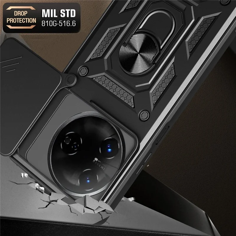 For itel S24 Case with Slide Camera Lid PC+TPU Kickstand Phone Cover - Black