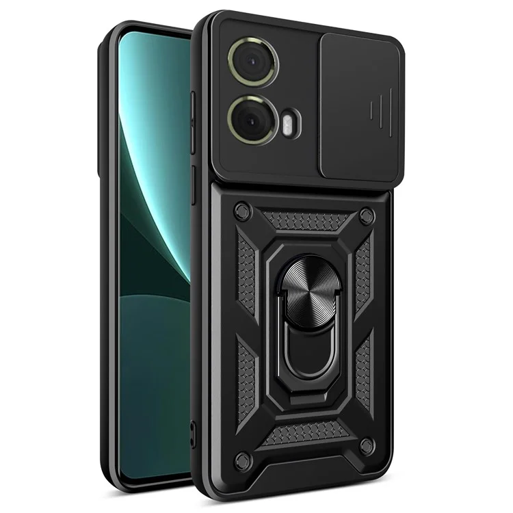 Для Motorola Moto S50 Neo 5G / G85 5G Чехол с выдвижной крышкой для камеры PC+TPU с подставкой Чехол для телефона - черный