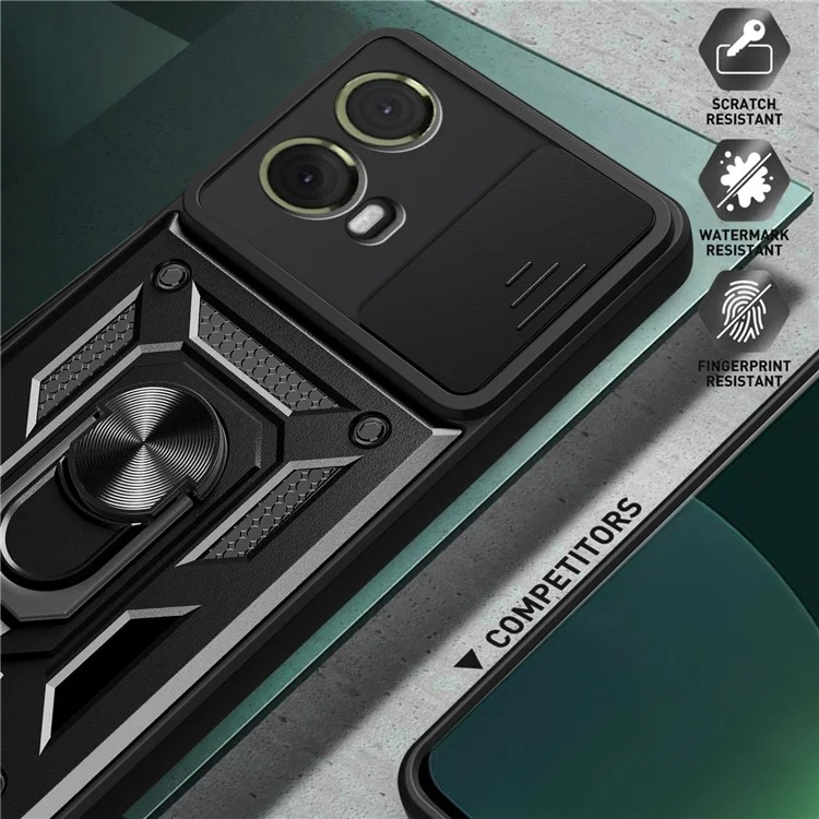 Для Motorola Moto S50 Neo 5G / G85 5G Чехол с выдвижной крышкой для камеры PC+TPU с подставкой Чехол для телефона - черный