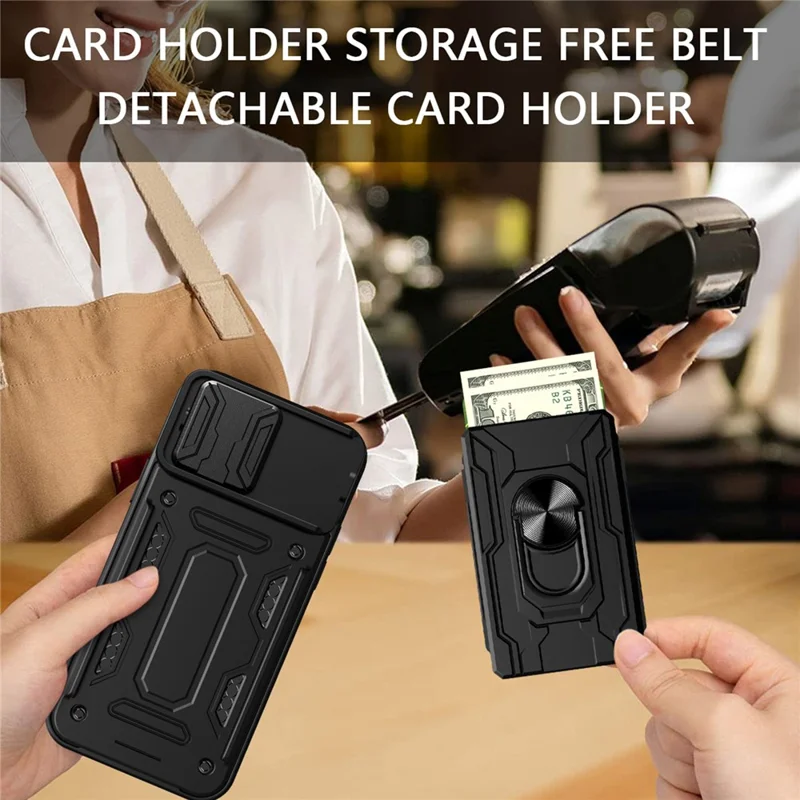 For iPhone 16 Pro Case PC+TPU Kickstand Phone Back Cover with Camera Slider - Black