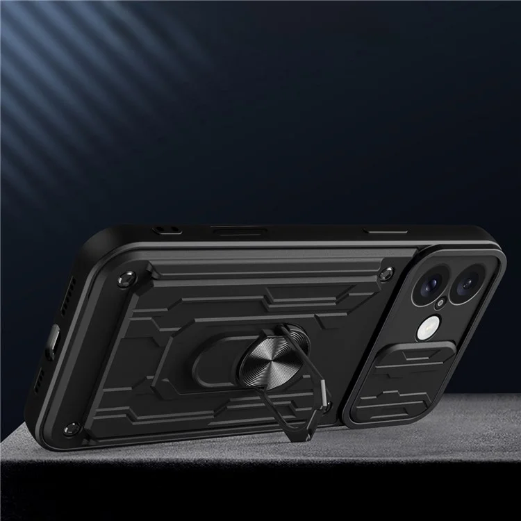 For iPhone 16 Plus Case PC+TPU Kickstand Phone Back Cover with Camera Slider - Black