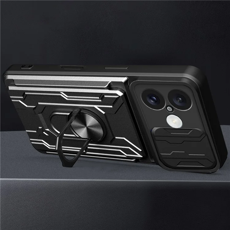 Für iPhone 16 Case PC+TPU Kickstand Phone Back Cover mit Kamera-Schieber - Schwarz