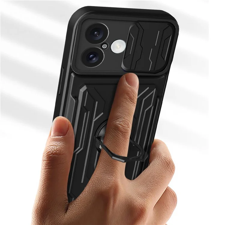 Für iPhone 16 Case PC+TPU Kickstand Phone Back Cover mit Kamera-Schieber - Schwarz