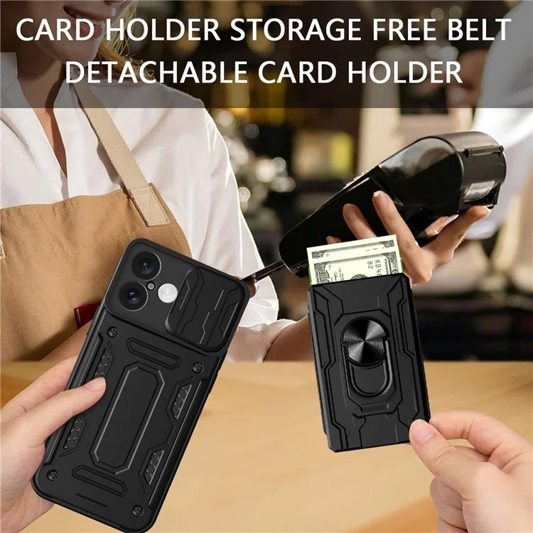 Für iPhone 16 Case PC+TPU Kickstand Phone Back Cover mit Kamera-Schieber - Schwarz
