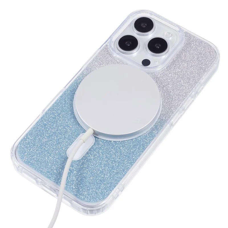 Per iPhone 16 Pro Case Compatibile con MagSafe TPU+Acrylic Phone Cover con Glitter Insert - Blu