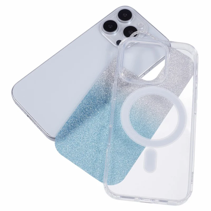 Per iPhone 16 Pro Case Compatibile con MagSafe TPU+Acrylic Phone Cover con Glitter Insert - Blu