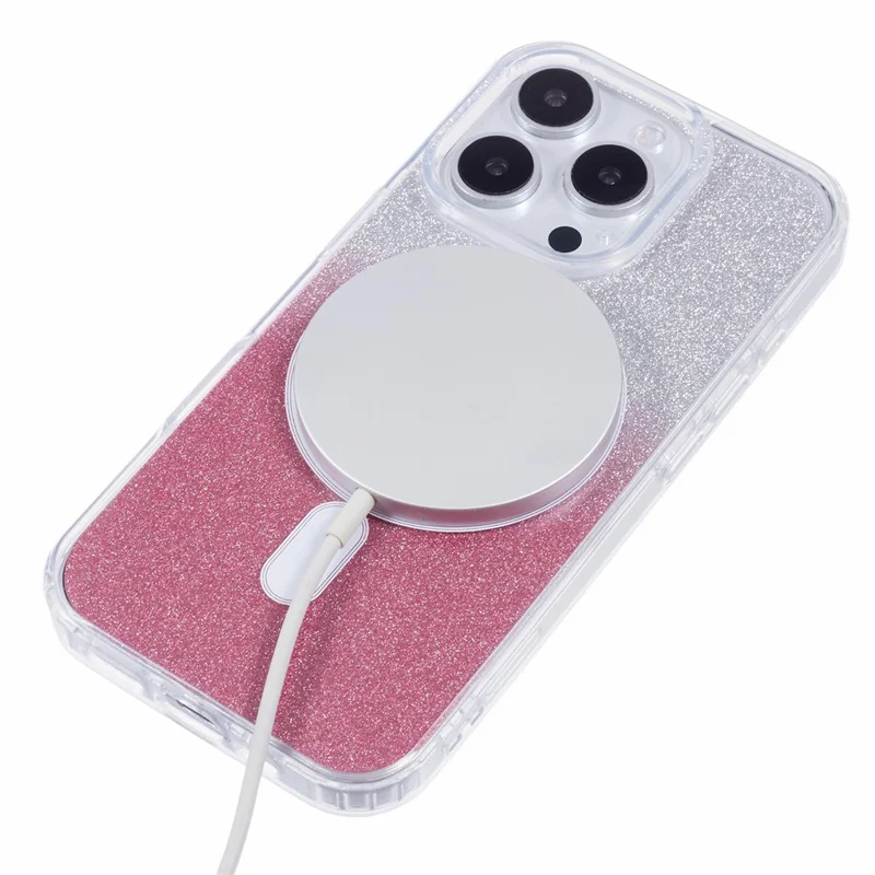 For iPhone 16 Pro Case Compatible with MagSafe TPU+Acrylic Phone Cover with Glitter Insert - Pink