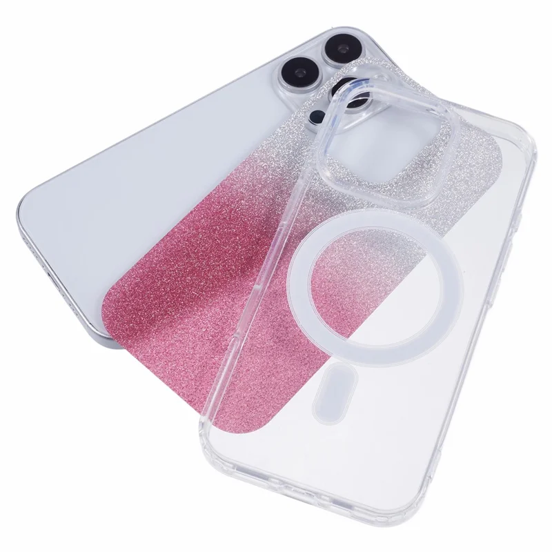 For iPhone 16 Pro Case Compatible with MagSafe TPU+Acrylic Phone Cover with Glitter Insert - Pink