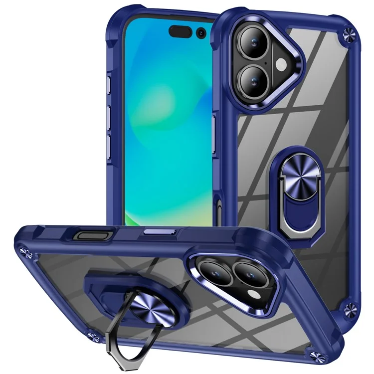 Per iPhone 16 Plus Case Alloy Lens Frame PC + TPU Kickstand Phone Back Cover - Zaffiro