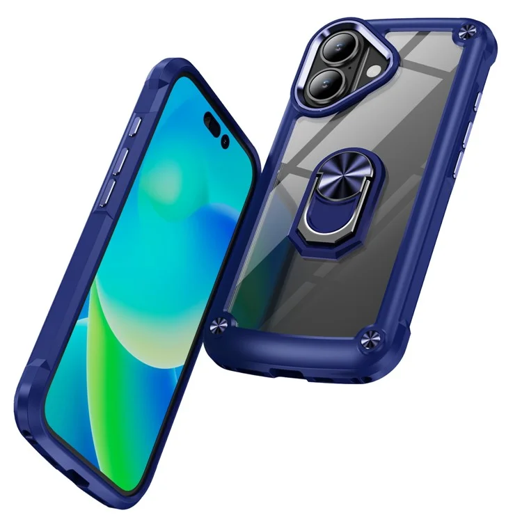 Per iPhone 16 Plus Case Alloy Lens Frame PC + TPU Kickstand Phone Back Cover - Zaffiro