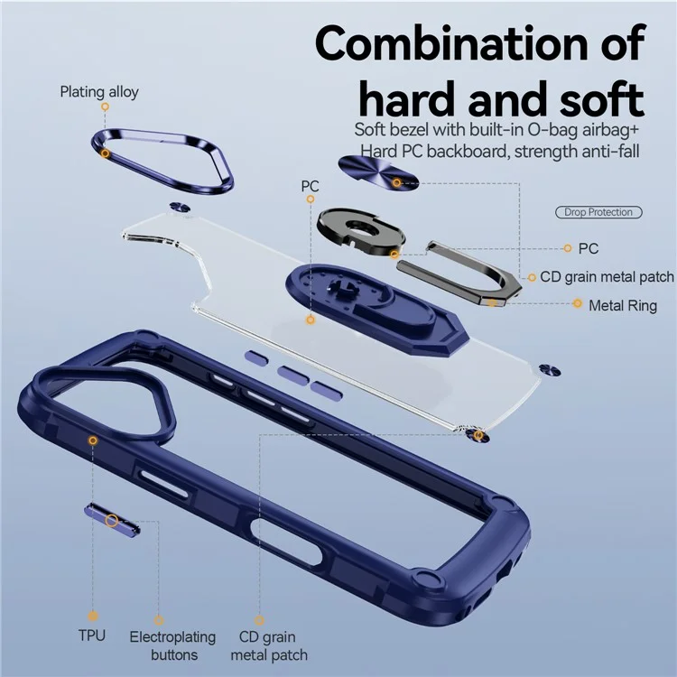 Per iPhone 16 Plus Case Alloy Lens Frame PC + TPU Kickstand Phone Back Cover - Zaffiro