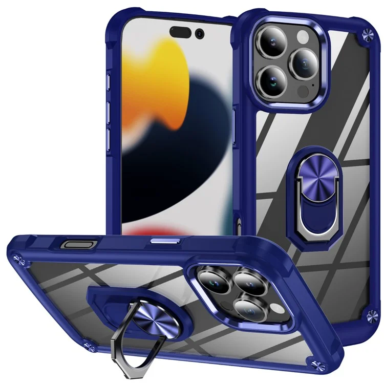 Для iPhone 16 Pro Max Case Alloy Lens Frame PC + TPU Kickstand Phone Back Cover - Sapphire