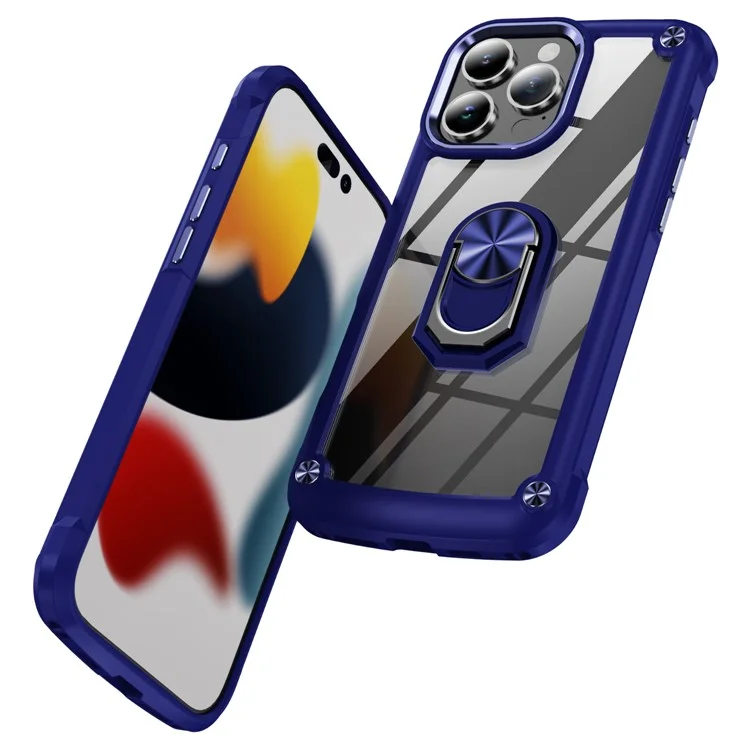 Для iPhone 16 Pro Max Case Alloy Lens Frame PC + TPU Kickstand Phone Back Cover - Sapphire