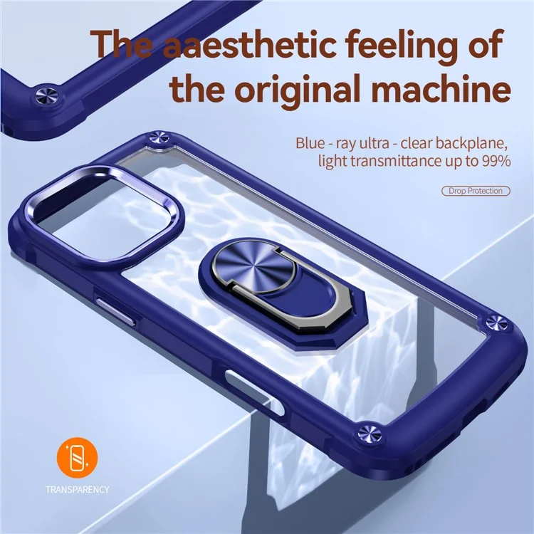Для iPhone 16 Pro Max Case Alloy Lens Frame PC + TPU Kickstand Phone Back Cover - Sapphire