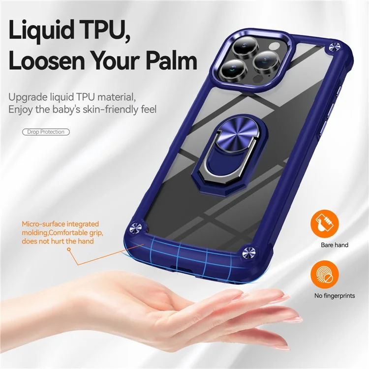 Для iPhone 16 Pro Max Case Alloy Lens Frame PC + TPU Kickstand Phone Back Cover - Sapphire