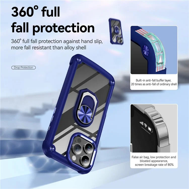 Для iPhone 16 Pro Max Case Alloy Lens Frame PC + TPU Kickstand Phone Back Cover - Sapphire